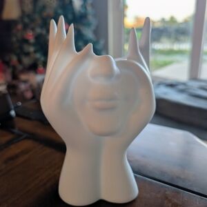 Modern White Plastic Face Sculpture